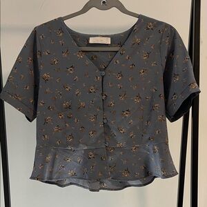 OAK + FORT Blue Floral V-Neck Blouse